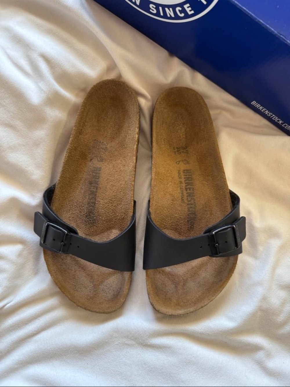 Birkenstock Black Single Strap Sandals with box